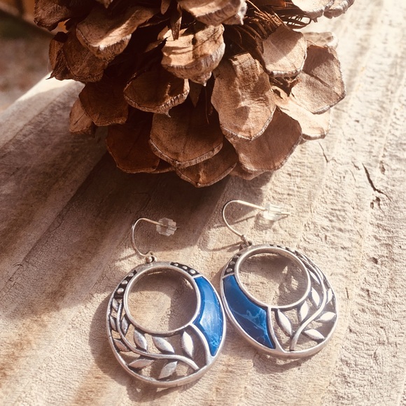 Peyote Bird Jewelry - Blue and silver leaf earrings
